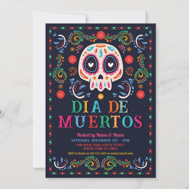 Dia De Muertos Födelsedagsfest Fiesta Mexican Skul Inbjudningar (Framsida)