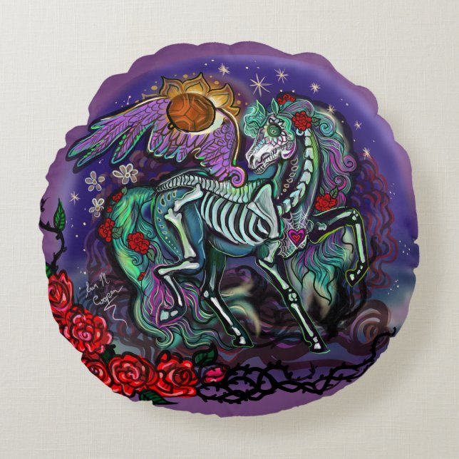 Día de Muertos Horse Rund Kudde (Framsidan)