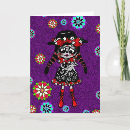 Día de Muertos Kawaii Flicka personlig Kort