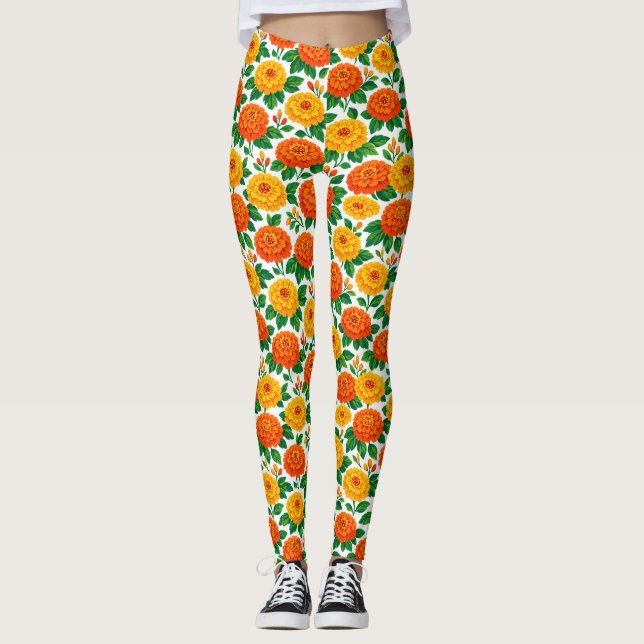 Día de Muertos, Marigold-fest Leggings (Framsida)