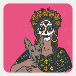 Dia de Muertos Marigold och Xolo Hund Klistermärke