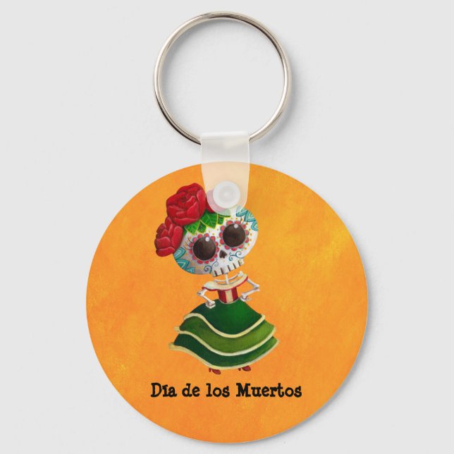 Dia de Muertos Mexican Miss Död Nyckelring (Framsida)