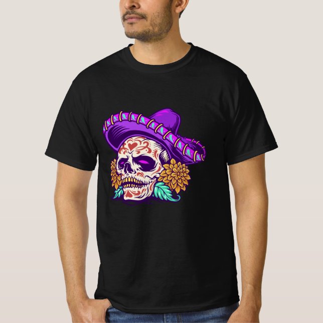 Dia de muertos mexican sockerskalle t shirt (Framsida)