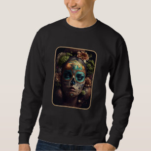 Dia De Muertos Moder Jord Döda Kvinnor Blommig Sug Lång Ärmad Tröja