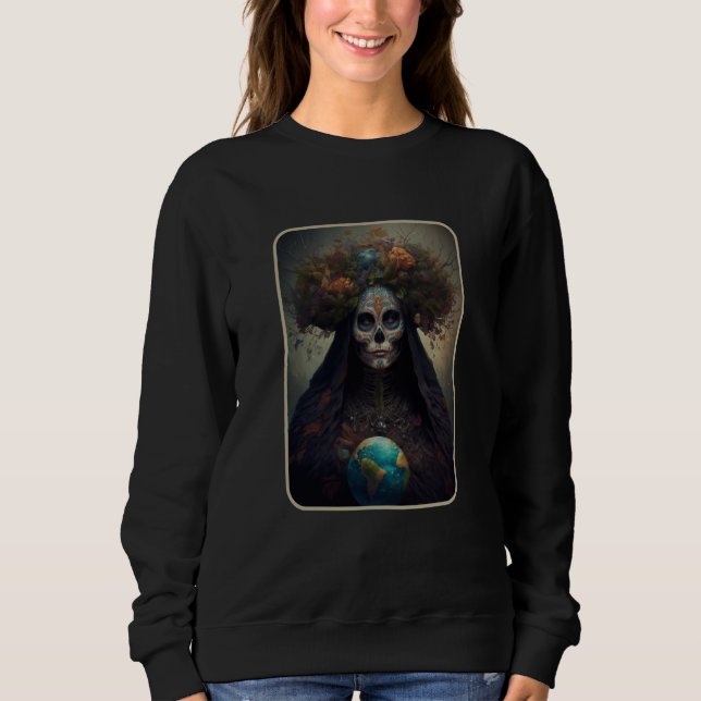 Dia De Muertos Mother Earth Dead Women Floral Suga T Shirt (Framsida)