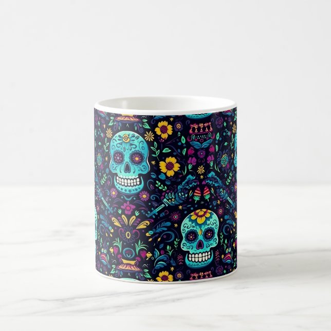 Día de Muertos Reverie: Turkvoise Sugar Skull Spec Kaffemugg (Center)