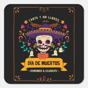 Dia de muertos Skull day of the dead Fyrkantigt Klistermärke