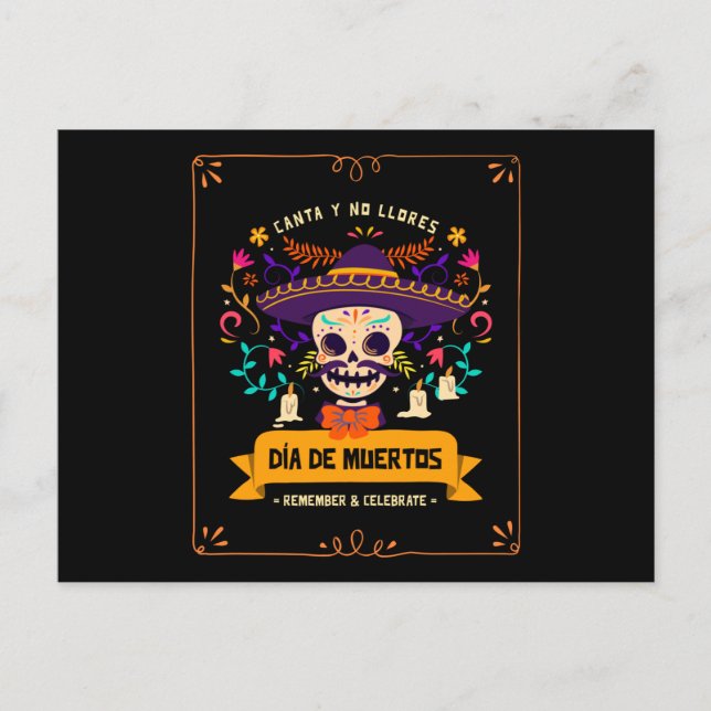 Dia de muertos Skull day of the dead Vykort (Framsida)