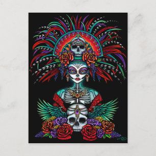 Dia De Muertos Socker Skalle Mictecacihuatl Vykort