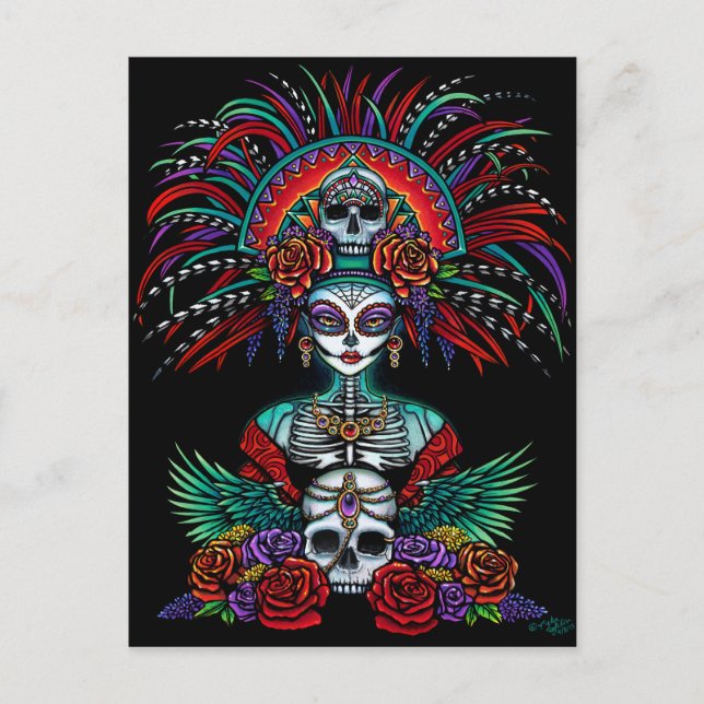 Dia De Muertos Socker Skalle Mictecacihuatl Vykort (Framsida)