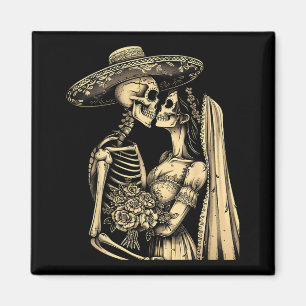 Dia De Muertos Socker Skalle Par Skelett Brud W Magnet