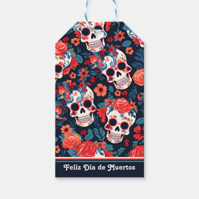 💀 Día de Muertos, sockerdöskallar Presentetikett (Framsidan)