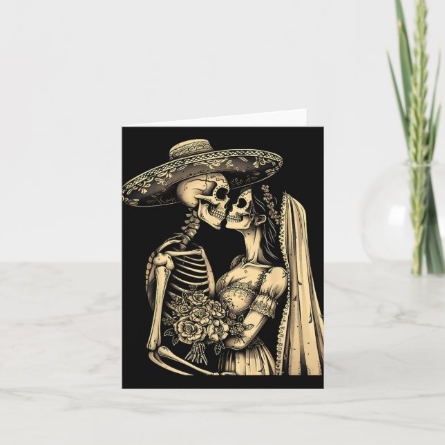 Dia De Muertos Sugar Skull Couple Skeleton Bride W Kort (Framsida)