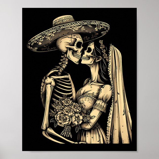Dia De Muertos Sugar Skull Couple Skeleton Bride W Poster (Framsidan)
