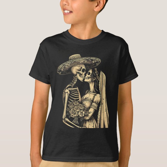 Dia De Muertos Sugar Skull Couple Skeleton Bride W T Shirt (Framsida)