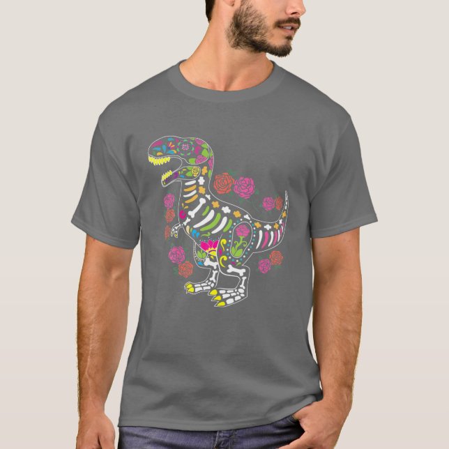 Dia De Muertos Trex Sugar Skull Mexican Halloween T Shirt (Framsida)