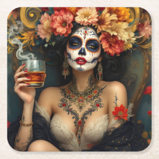 Día de Muertos Underlägg Papper Kvadrat