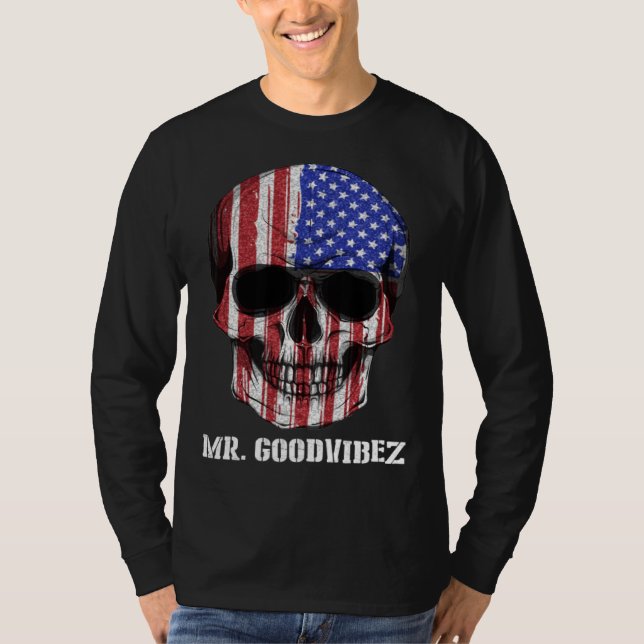 Dia Los Muertos Skull America T Shirt (Framsida)