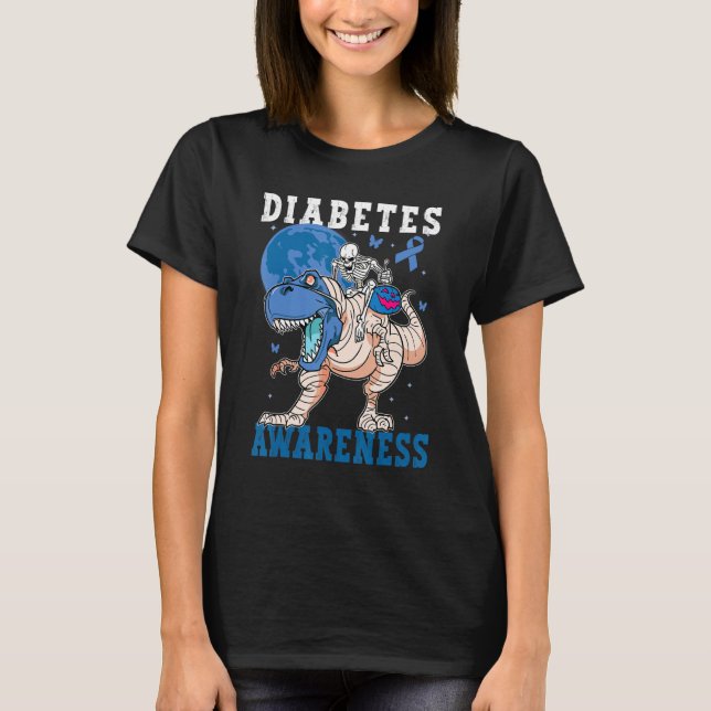 Diabetes Awareness Blue Kids Toddler Trex rex Dino T Shirt (Framsida)