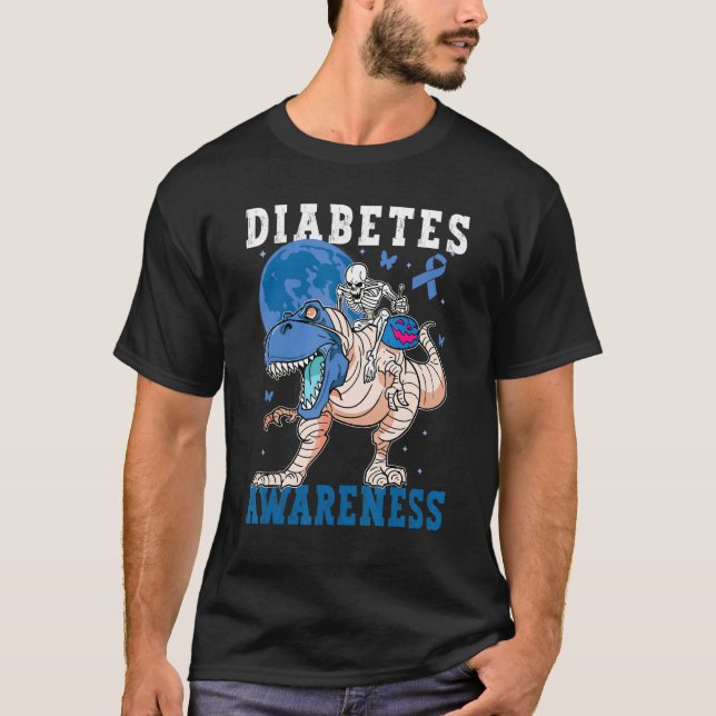 Diabetes Awareness Blue Kids Toddler Trex rex Dino T Shirt (Framsida)