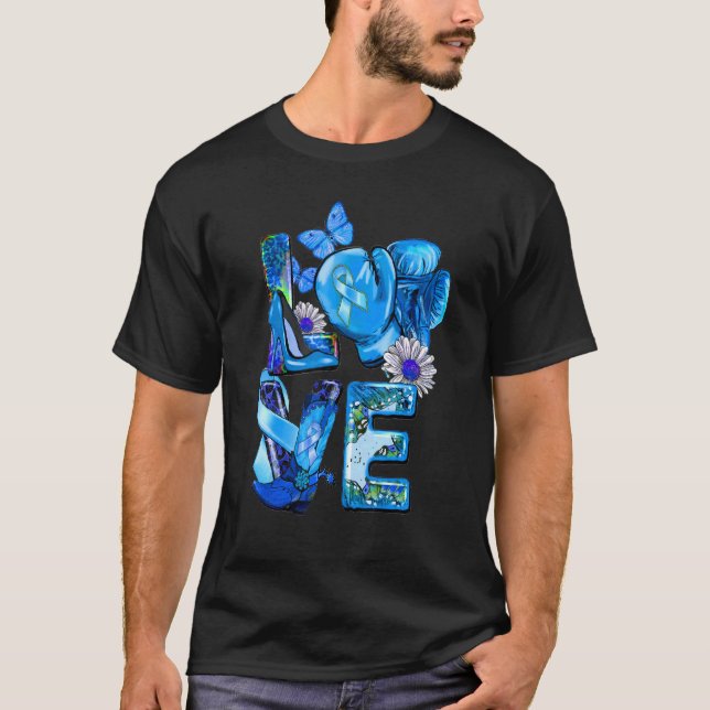 Diabetes Awareness Blue Ribbon KÄRLEK Boxing Glove T Shirt (Framsida)
