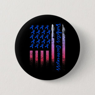 Diabetes Awareness Blue Ribbon Usa American Flagga Knapp
