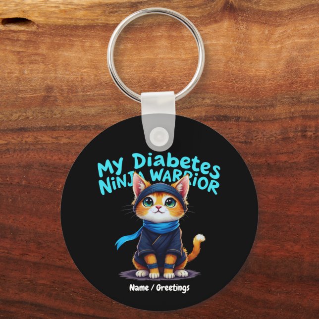 Diabetes Awareness Ninja Warrior Brave Cat Graphic Nyckelring (Framsida)