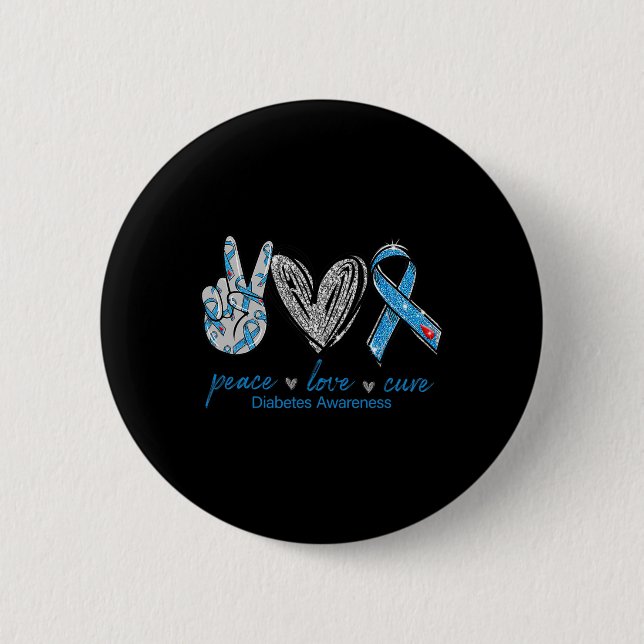 Diabetes Awareness Peace Kärlek Cure Knapp (Framsida)