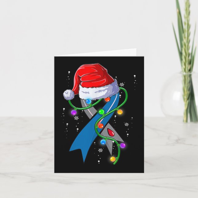 Diabetes Awareness Santa Hat Blue Ribbon Kort (Framsida)