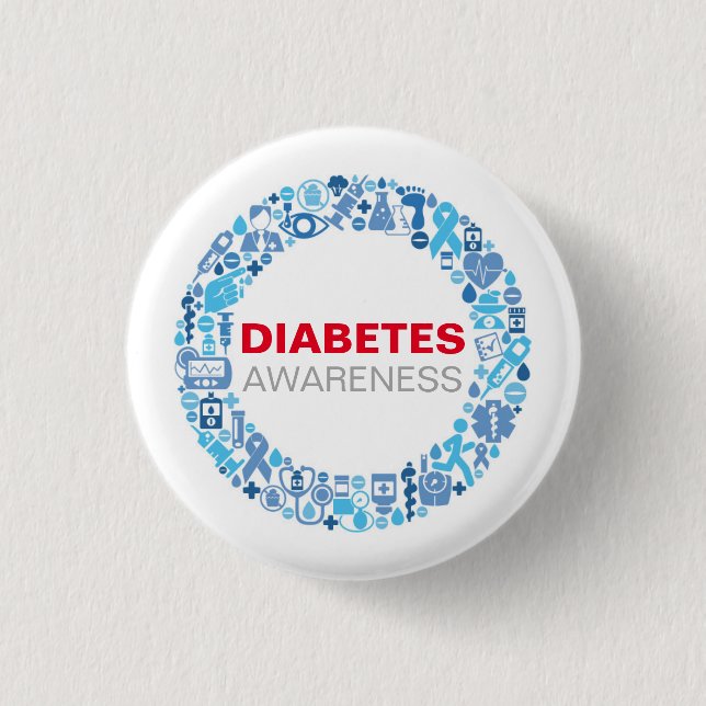 Diabetes Awarenss Blue Circle with Symbols Knapp (Framsida)