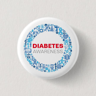Diabetes Awarenss Blue Circle with Symbols Knapp