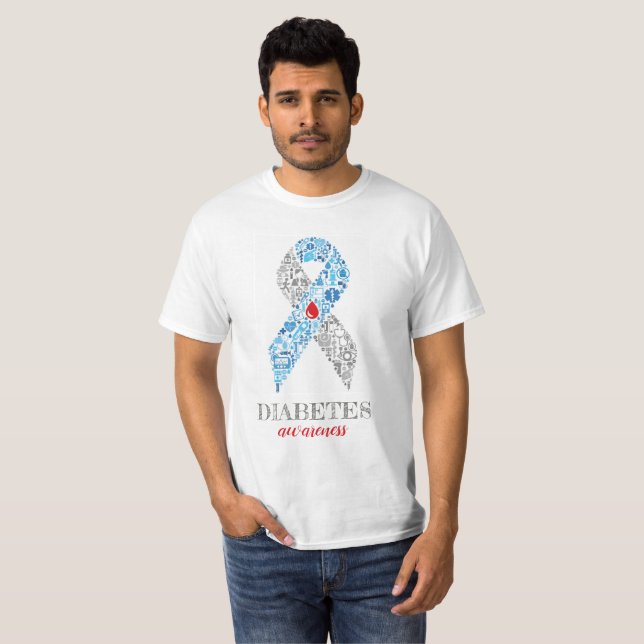 Diabetes Awarness Ribbon with Treatment Symbols T Shirt (Hel framsida)