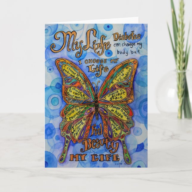 Diabetes Butterfly with Awareness Dikt Note Cards Kort (Framsida)