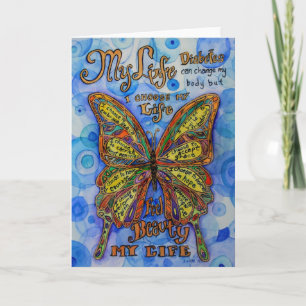 Diabetes Butterfly with Awareness Dikt Note Cards Kort