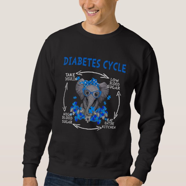 Diabetes Cycle  Elephant Blue Awareness Insulin Wa Lång Ärmad Tröja (Framsida)