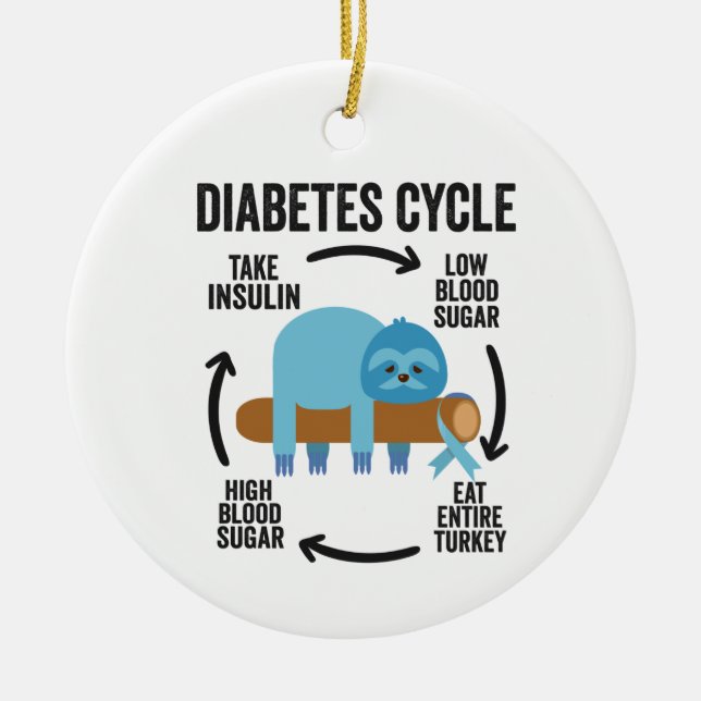 Diabetes Cycle Funny Blue Sloth Ribbon Thanksgivna Julgransprydnad Keramik (Framsidan)