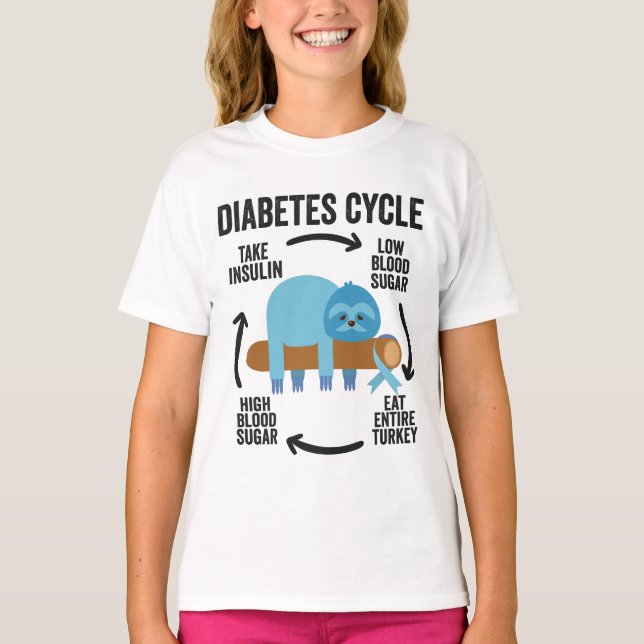 Diabetes Cycle Funny Blue Sloth Ribbon Thanksgivna T Shirt (Framsida)
