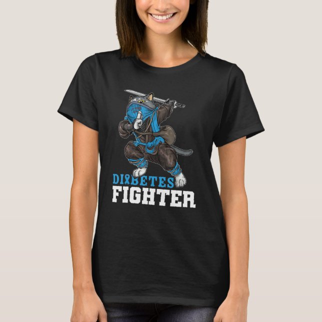 Diabetes Fighter Cat Ninja typ 1 Diabetes Awarene T Shirt (Framsida)