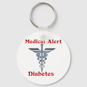 Diabetes Medical Alert Silver Rod & Snakes Nyckelring