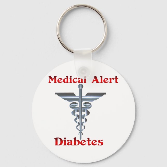 Diabetes Medical Alert Silver Rod & Snakes Nyckelring (Framsida)