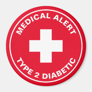 Diabetes Medicinsk varning Typ 2 - diabetiskt rött Magnet