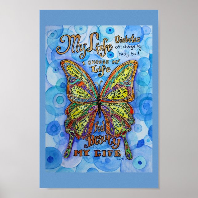 Diabetes Rainbow Butterfly Painting Art Poster (Framsidan)