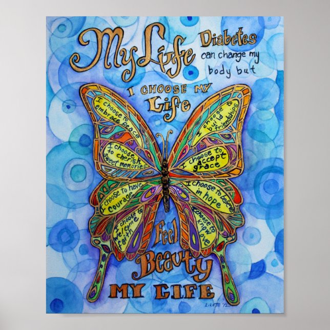 Diabetes Rainbow Butterfly Painting Art Poster (Framsidan)