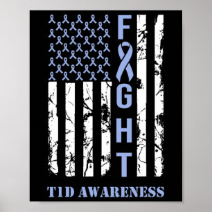 Diabetes T1d Awareness Month Fight Flagga Blue Rib Poster