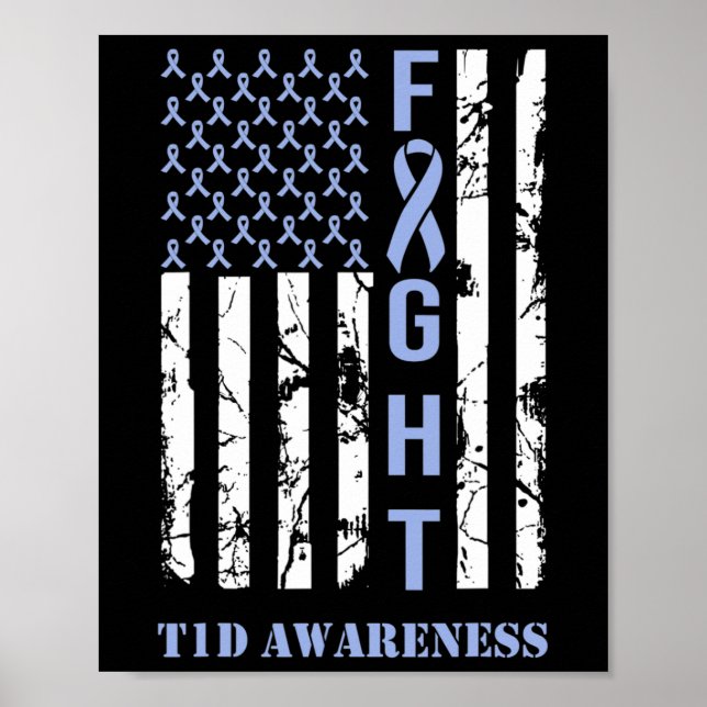 Diabetes T1d Awareness Month Fight Flagga Blue Rib Poster (Framsidan)