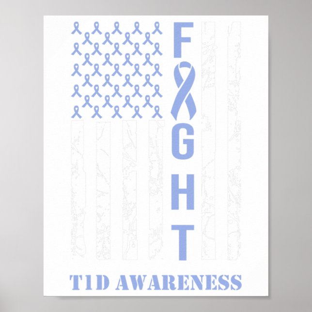 Diabetes T1D Awareness Month Fight Flagga Blue Rib Poster (Framsidan)