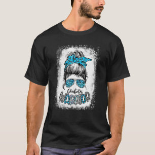 Diabetes Warrior Messy Bun Leopard Vi Bära Blue Ri T Shirt