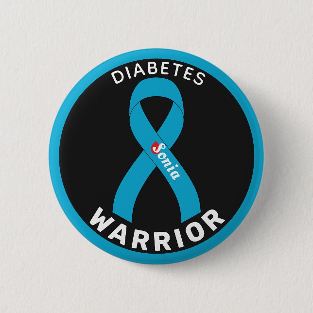 Diabetes Warrior Ribbon Black Button Knapp (Framsida)