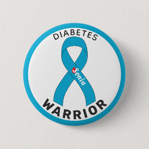 Diabetes Warrior Ribbon White Button Knapp