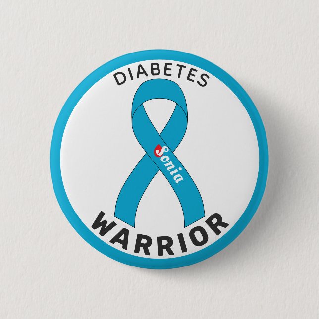 Diabetes Warrior Ribbon White Button Knapp (Framsida)